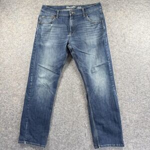 Wrangler Retro Jeans Mens 36x32‎ Blue Slim Straight Distressed Denim Classic
